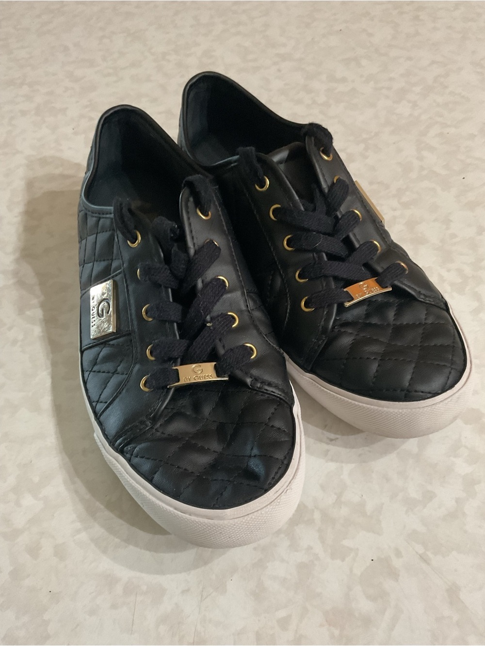 Guess Black Quilted Low-Top Sneakers with Gold Hardware